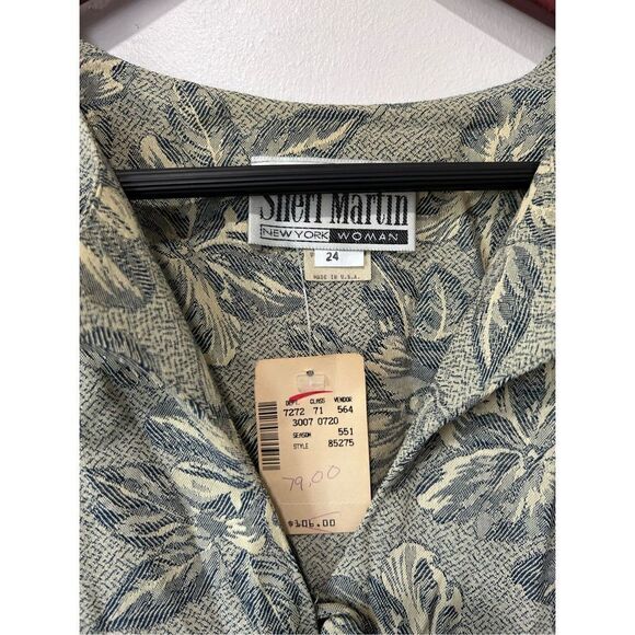 NWT NEW Vintage Sheri Martin Jade Green Leaf Button Front Tunic Blouse Size 24W - Picture 8 of 10